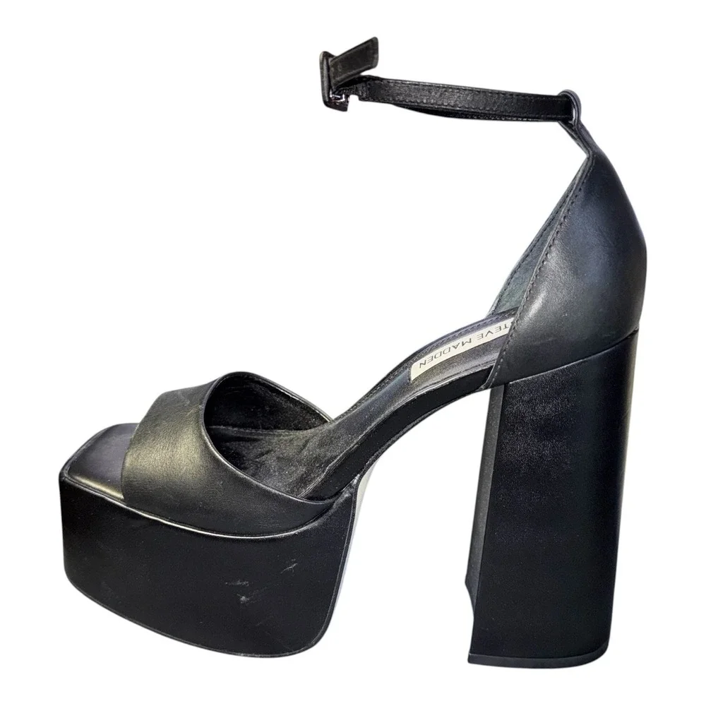 Steve Madden Womens Size 8 Black Kasiana Black Platform Ankle‎ Strap Sandal